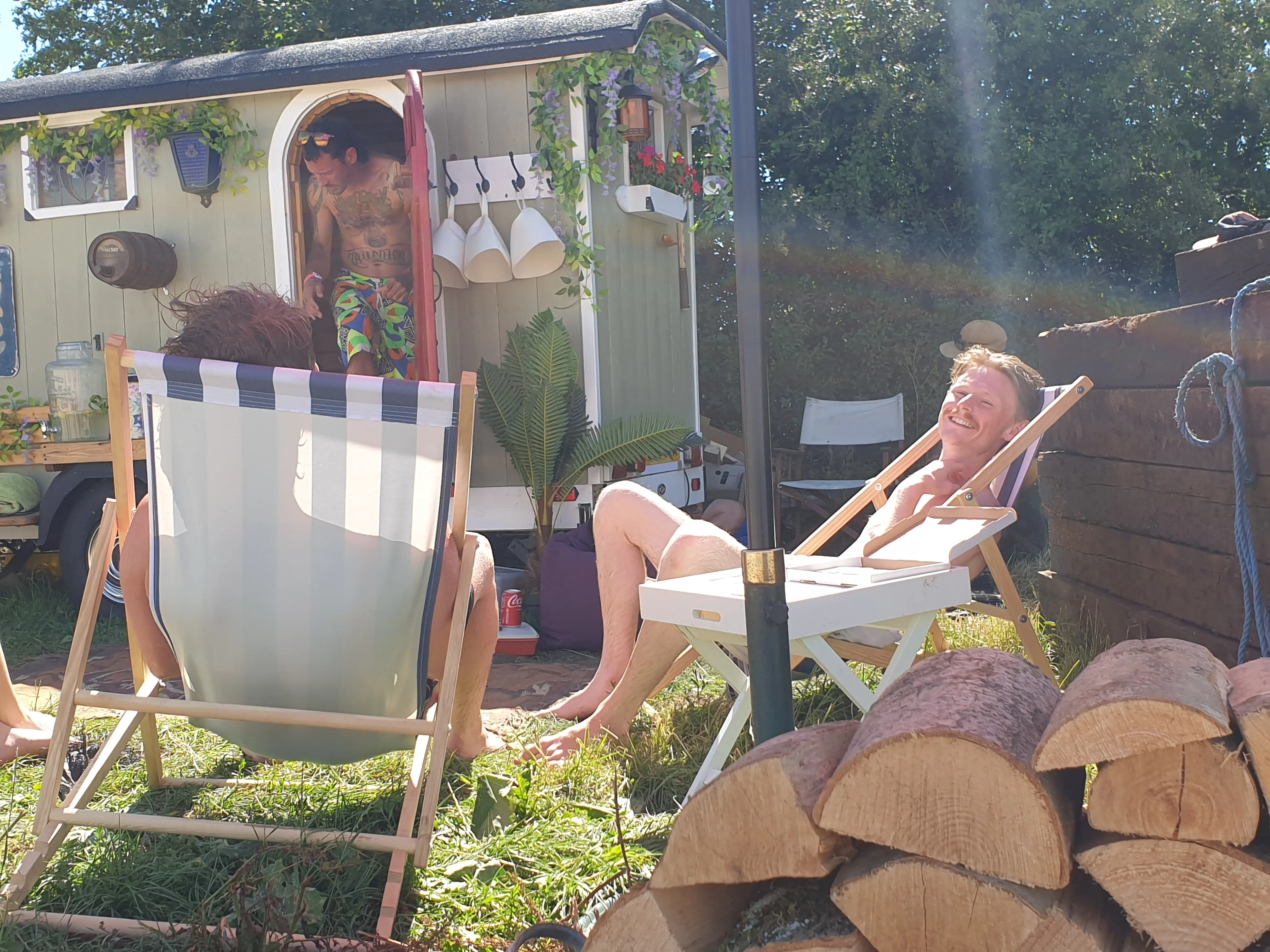 Deckchairs set out for resting between sauna rounds